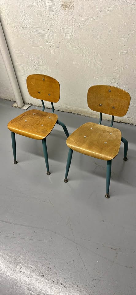 Pair of vintage American-made school chairs